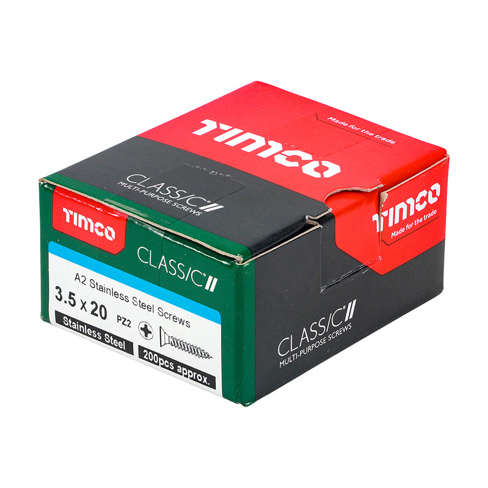 TIMCO Classic Multi-Purpose Countersunk A2 Stainless Steel Woodcrews - 3.5 x 20 Box OF 200 - 35020CLASS