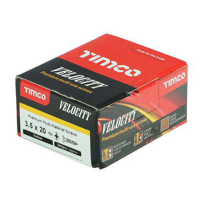 TIMCO Velocity Premium Multi-Use Countersunk Gold Woodscrews - 3.5 x 20 Box OF 200 - 35020VY