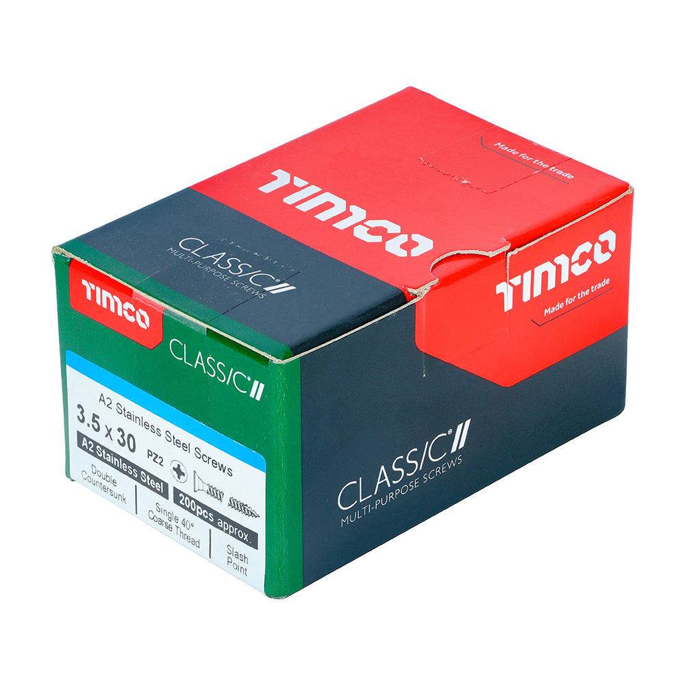 TIMCO Classic Multi-Purpose Countersunk A2 Stainless Steel Woodcrews - 3.5 x 30 Box OF 200 - 35030CLASS