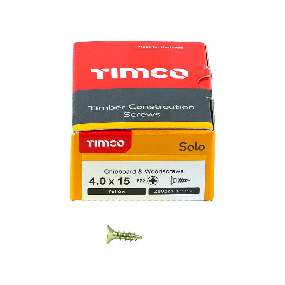TIMCO Solo Countersunk Gold Woodscrews - 4.0 x 15 Box OF 200 - 40015SOLOC