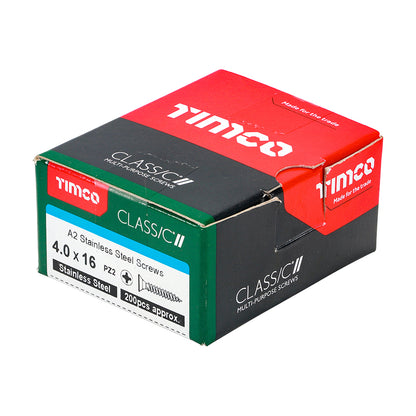 TIMCO Classic Multi-Purpose Countersunk A2 Stainless Steel Woodcrews - 4.0 x 16 Box OF 200 - 40016CLASS