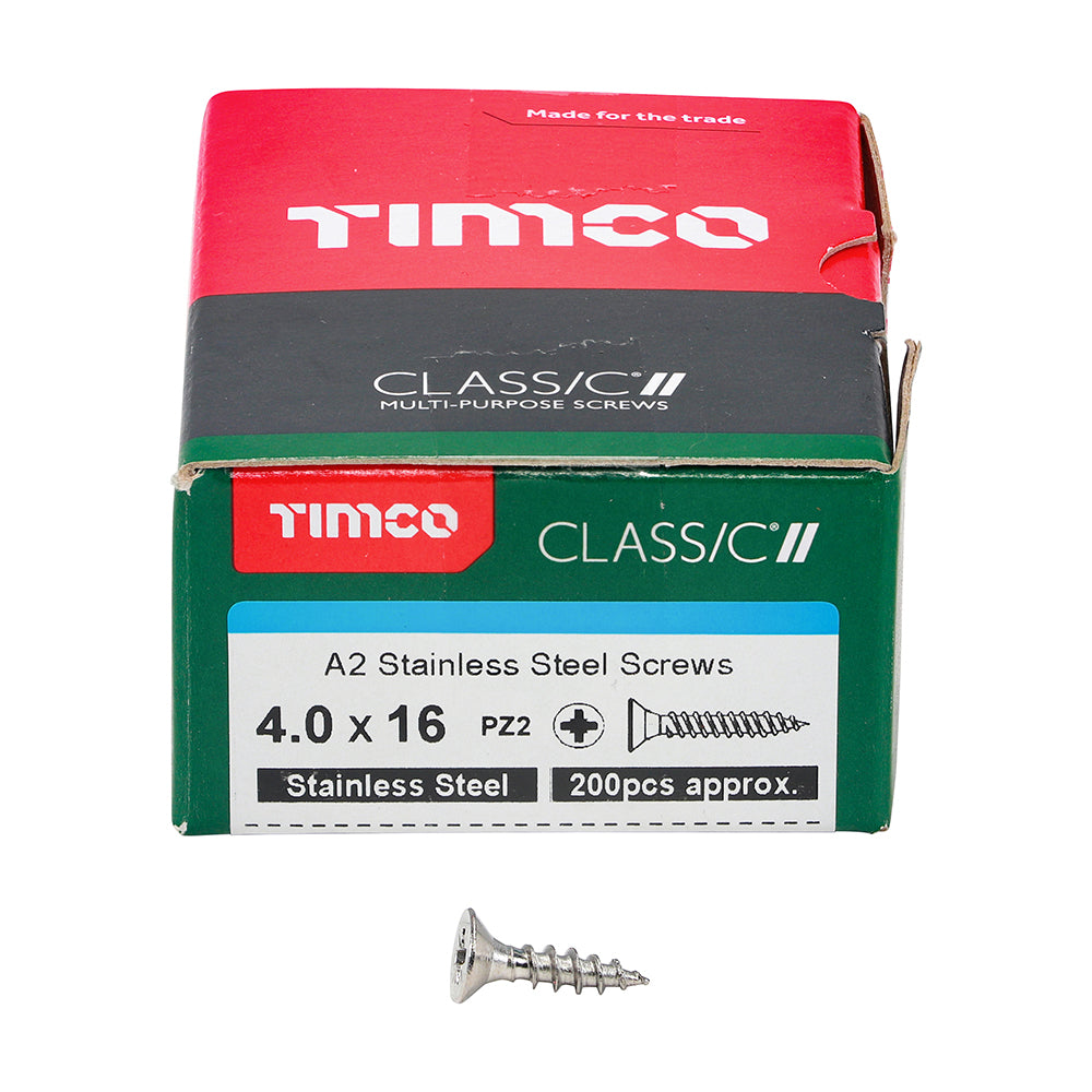 TIMCO Classic Multi-Purpose Countersunk A2 Stainless Steel Woodcrews - 4.0 x 16 Box OF 200 - 40016CLASS