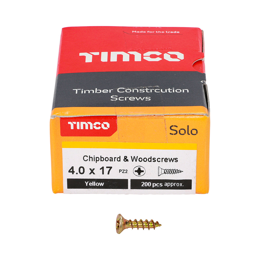 TIMCO Solo Countersunk Gold Woodscrews - 4.0 x 17 Box OF 200 - 40017SOLOC