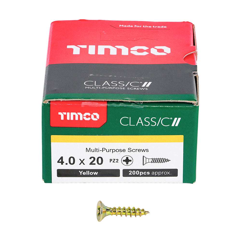 TIMCO Classic Multi-Purpose Countersunk Gold Woodscrews - 4.0 x 20 Box OF 200 - 40020CLAF