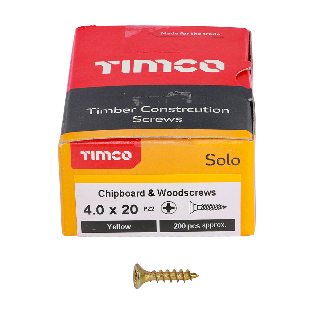 TIMCO Solo Countersunk Gold Woodscrews - 4.0 x 20 Box OF 200 - 40020SOLOC