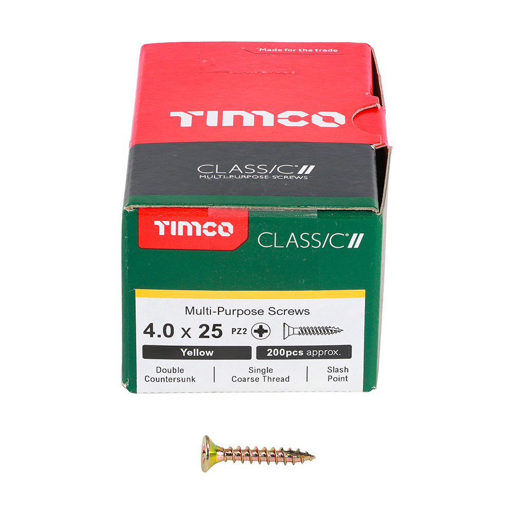 TIMCO Classic Multi-Purpose Countersunk Gold Woodscrews - 4.0 x 25 Box OF 200 - 40025CLAF