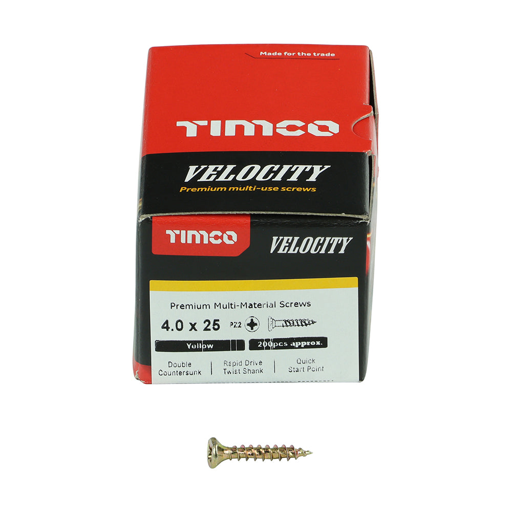 TIMCO Velocity Premium Multi-Use Countersunk Gold Woodscrews - 4.0 x 25 Box OF 200 - 40025VY