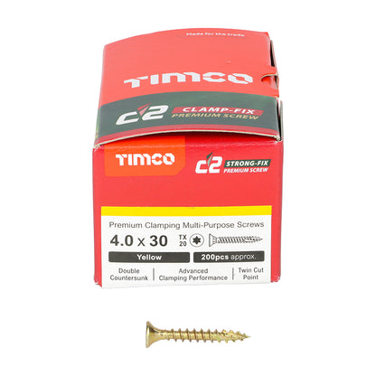 TIMCO C2 Clamp-Fix Multi-Purpose Premium Countersunk Gold Woodscrews - 4.0 x 30 Box OF 200 - 40030C2C