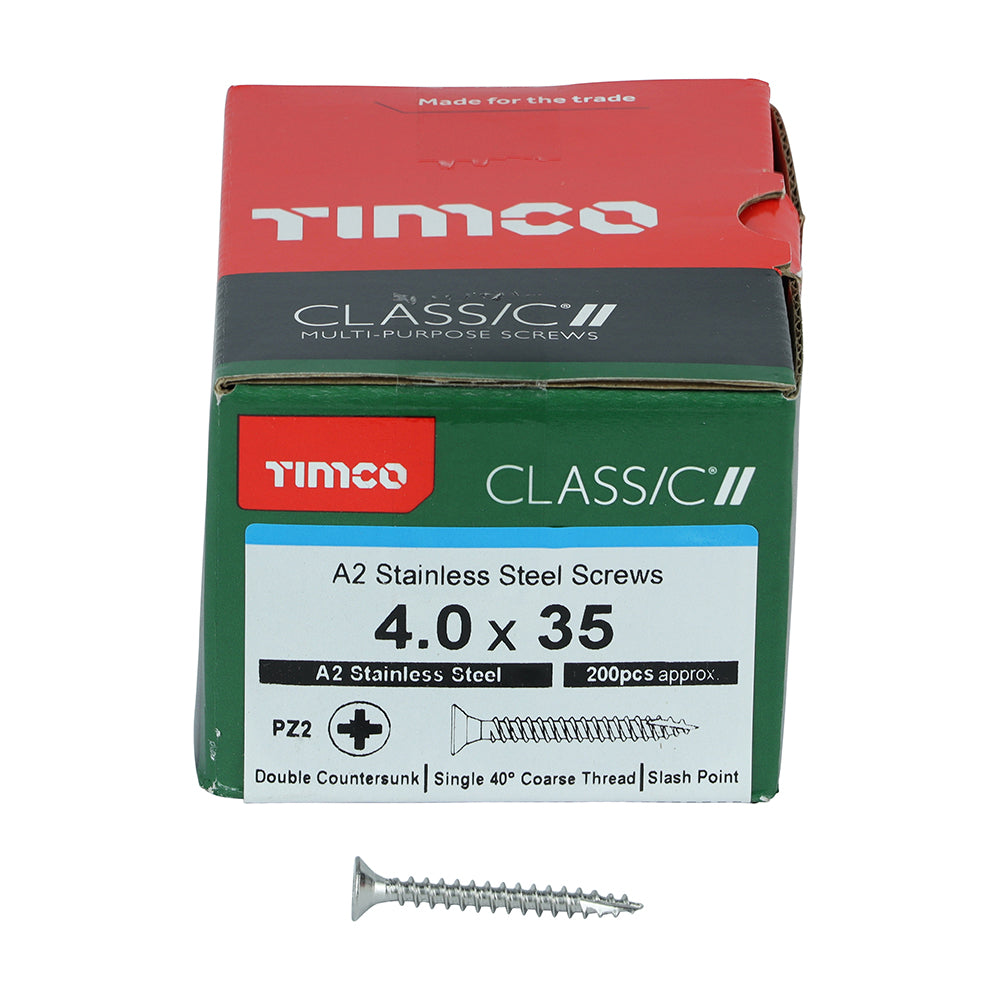 TIMCO Classic Multi-Purpose Countersunk A2 Stainless Steel Woodcrews - 4.0 x 35 Box OF 200 - 40035CLASS