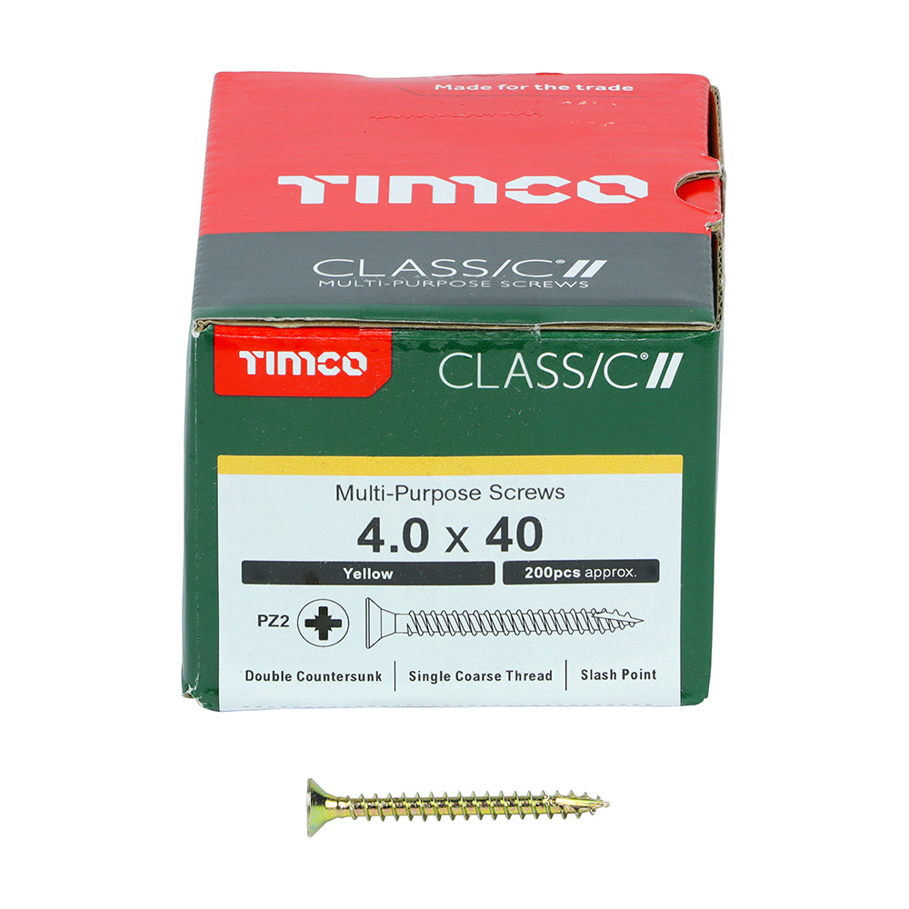 TIMCO Classic Multi-Purpose Countersunk Gold Woodscrews - 4.0 x 40 Box OF 200 - 40040CLAF