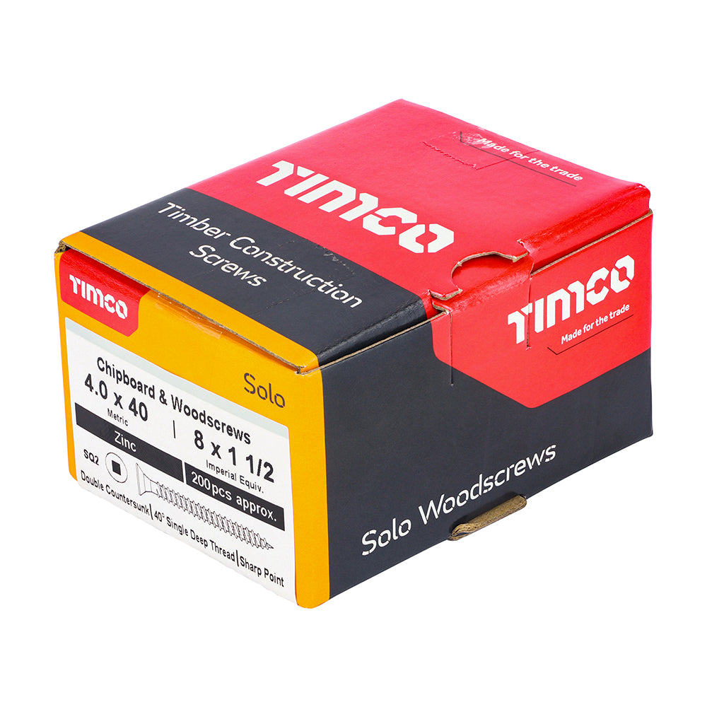 TIMCO Solo Countersunk Silver Woodscrews - 4.0 x 40 Box OF 200 - 40040SQSZ