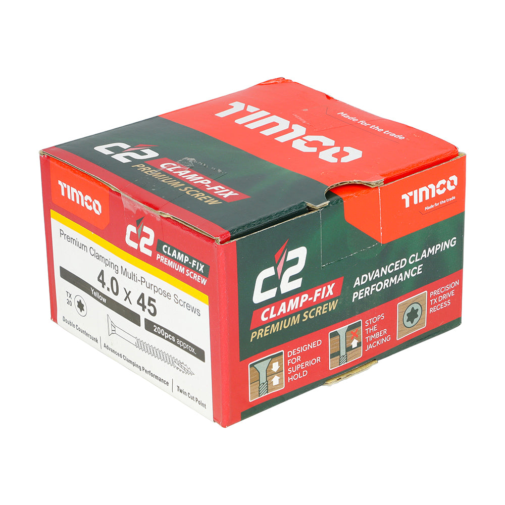 TIMCO C2 Clamp-Fix Multi-Purpose Premium Countersunk Gold Woodscrews - 4.0 x 45 Box OF 200 - 40045C2C