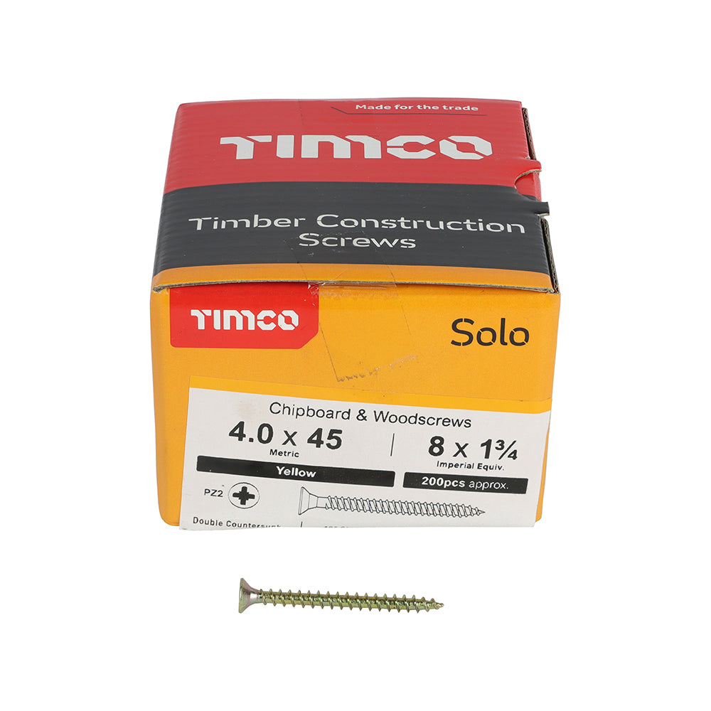 TIMCO Solo Countersunk Gold Woodscrews - 4.0 x 45 Box OF 200 - 40045SOLOC