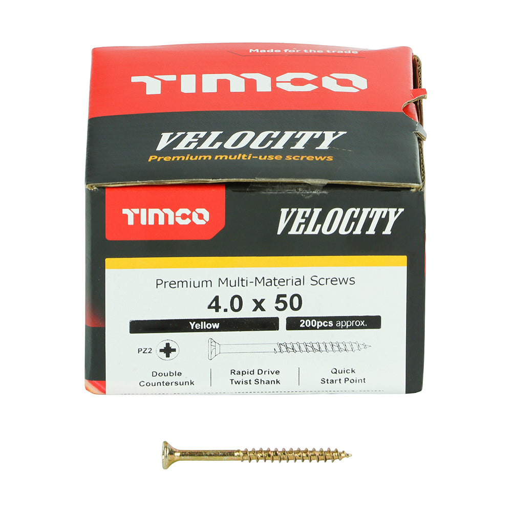 TIMCO Velocity Premium Multi-Use Countersunk Gold Woodscrews - 4.0 x 50 Box OF 200 - 40050VY