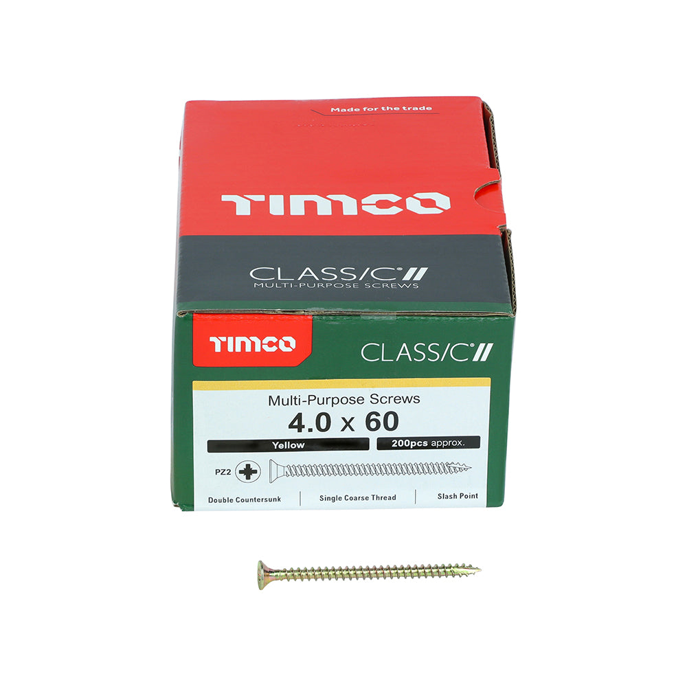 TIMCO Classic Multi-Purpose Countersunk Gold Woodscrews - 4.0 x 60 Box OF 200 - 40060CLAF