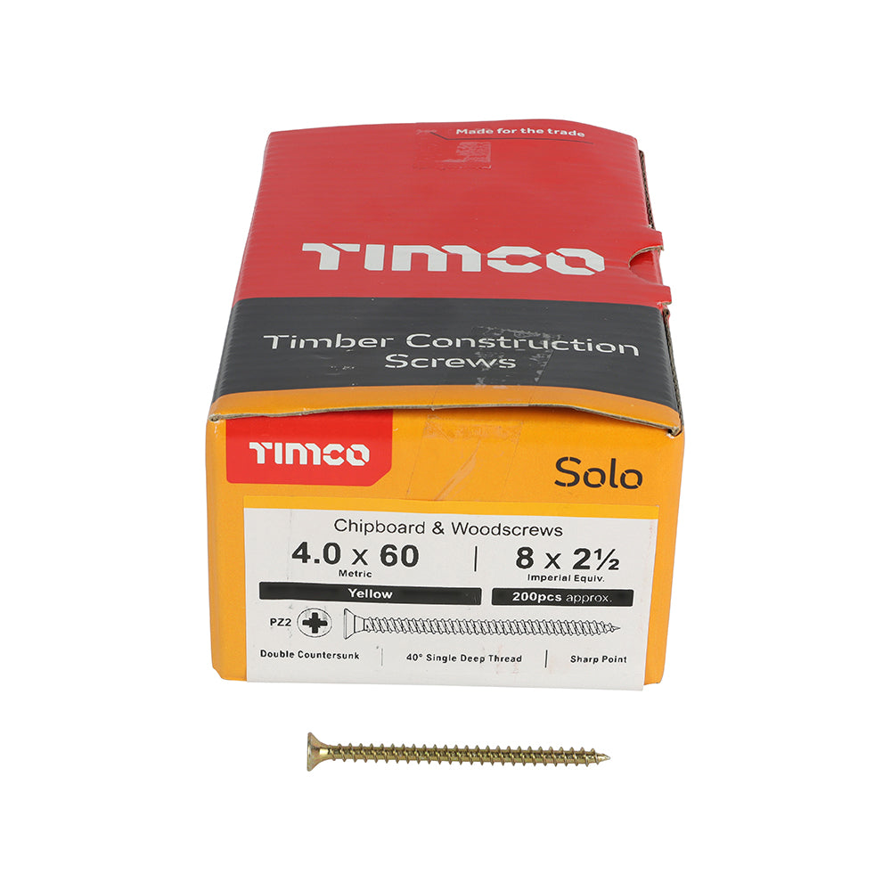 TIMCO Solo Countersunk Gold Woodscrews - 4.0 x 60 Box OF 200 - 40060SOLOC