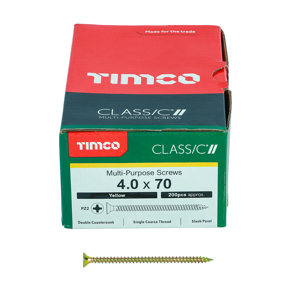 TIMCO Classic Multi-Purpose Countersunk Gold Woodscrews - 4.0 x 70 Box OF 200 - 40070CLAF