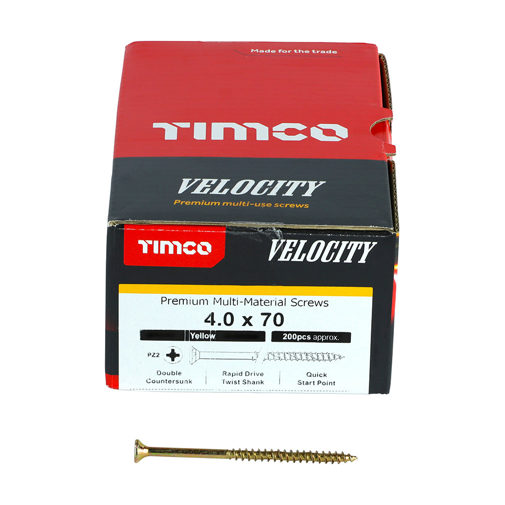 TIMCO Velocity Premium Multi-Use Countersunk Gold Woodscrews - 4.0 x 70 Box OF 200 - 40070VY