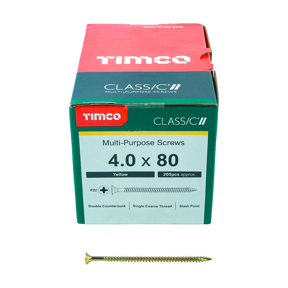 TIMCO Classic Multi-Purpose Countersunk Gold Woodscrews - 4.0 x 80 Box OF 200 - 40080CLAF
