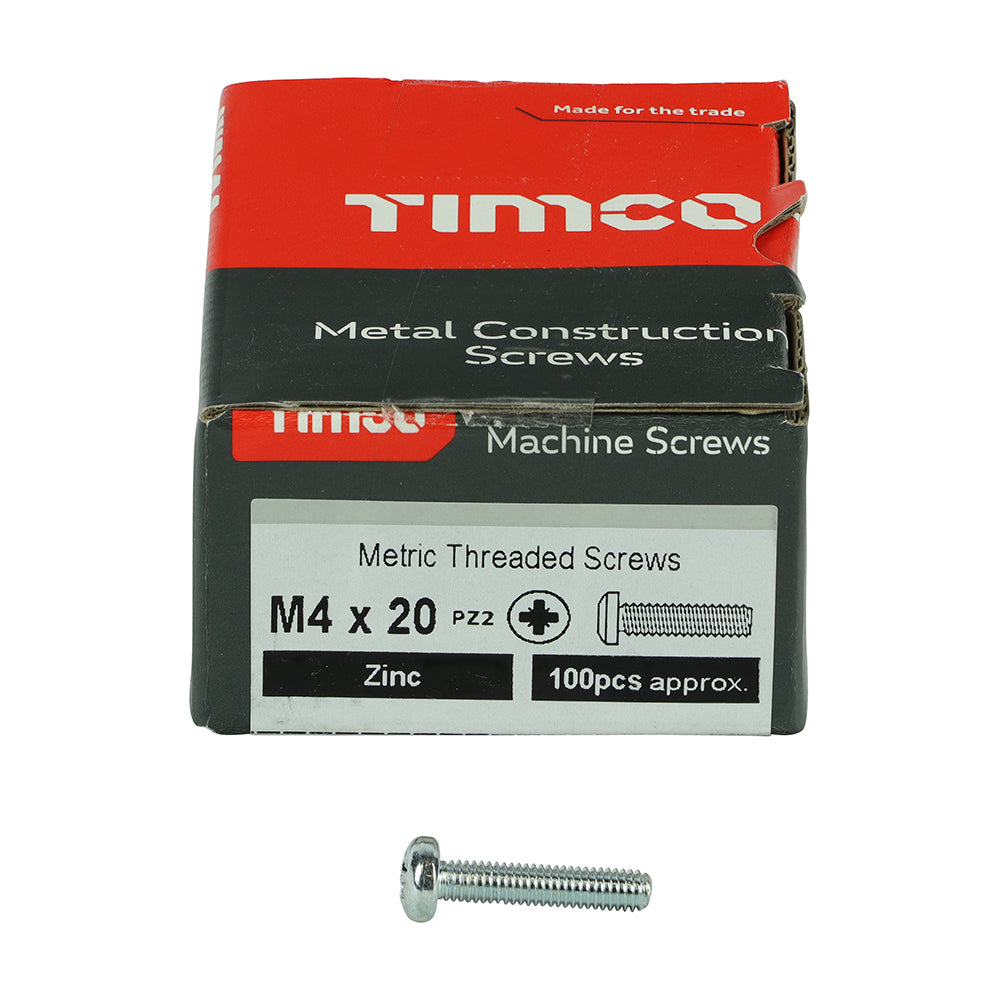 TIMCO Machine Pan Head Silver Screws - M4 x 25 Box OF 100 - 4025PPM