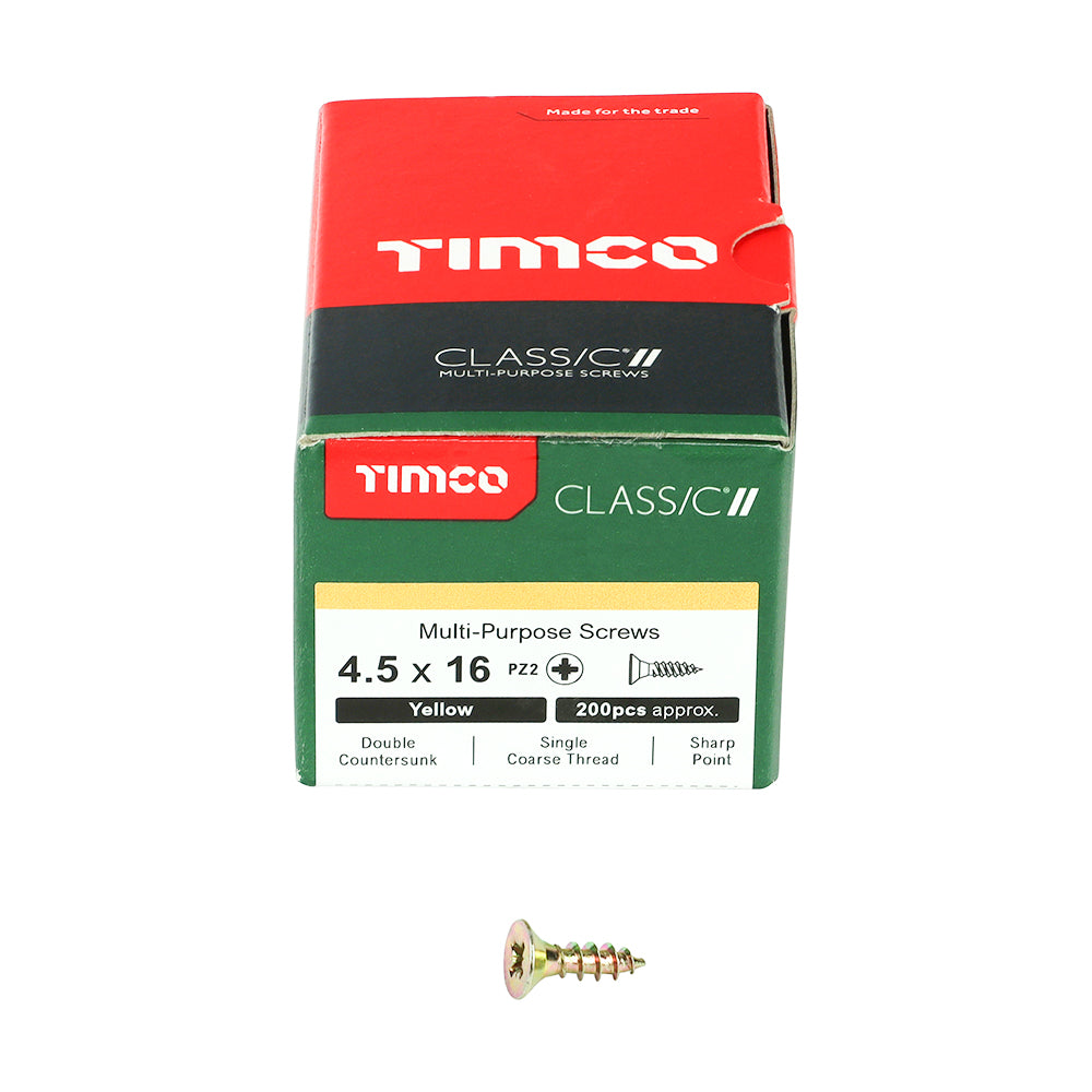 TIMCO Classic Multi-Purpose Countersunk Gold Woodscrews - 4.5 x 16 Box OF 200 - 45016CLAF