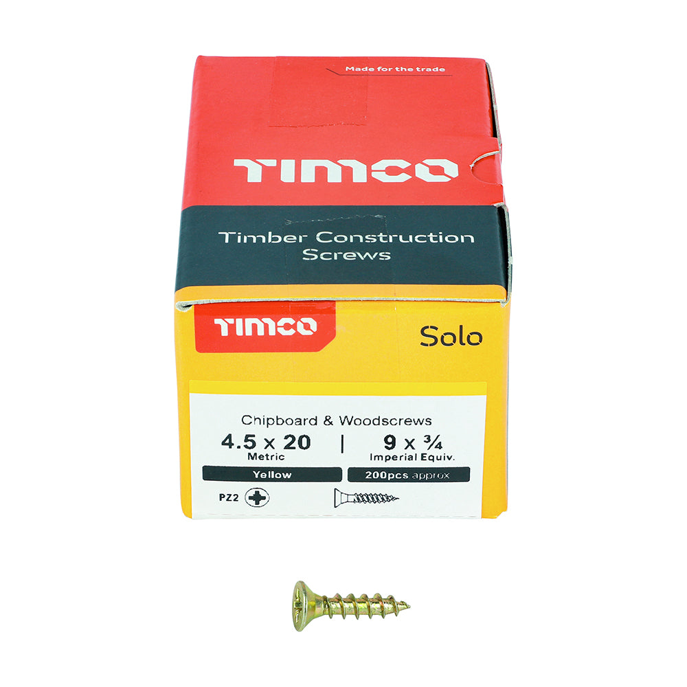 TIMCO Solo Countersunk Gold Woodscrews - 4.5 x 20 Box OF 200 - 45020SOLOC