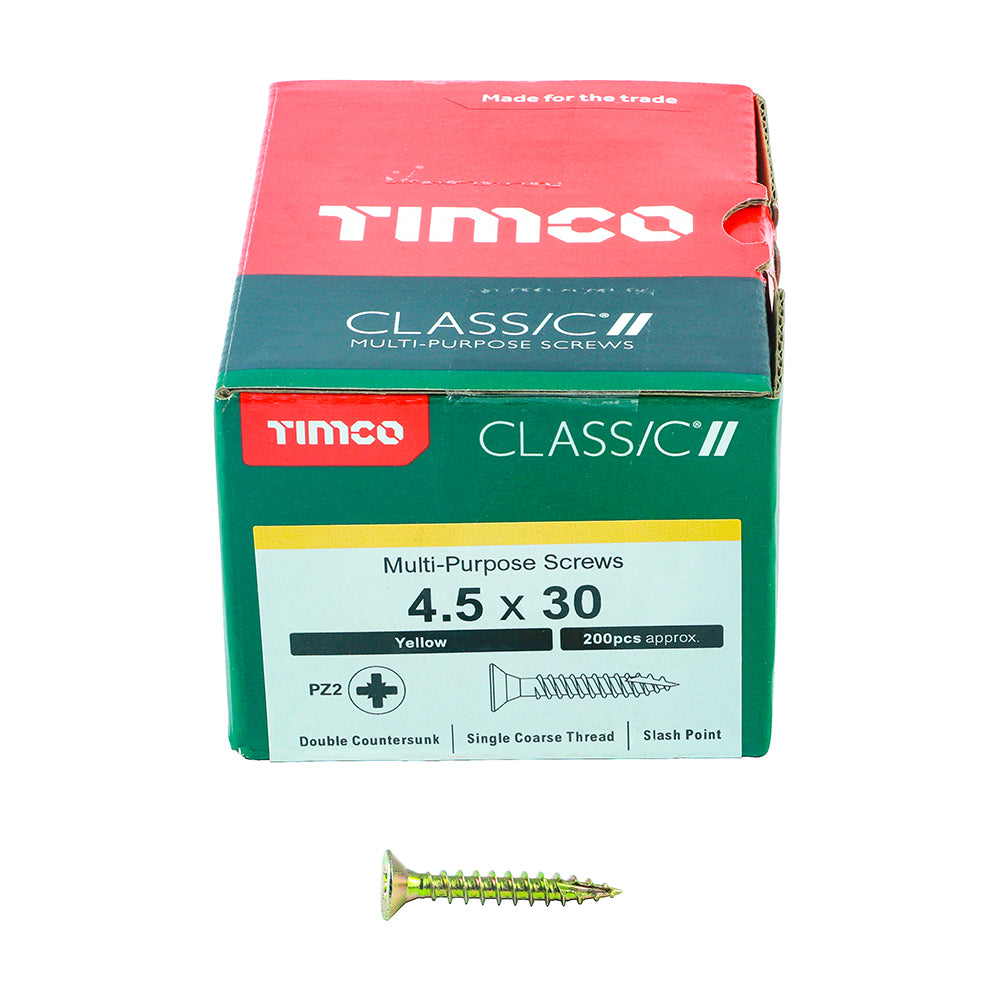 TIMCO Classic Multi-Purpose Countersunk Gold Woodscrews - 4.5 x 30 Box OF 200 - 45030CLAF