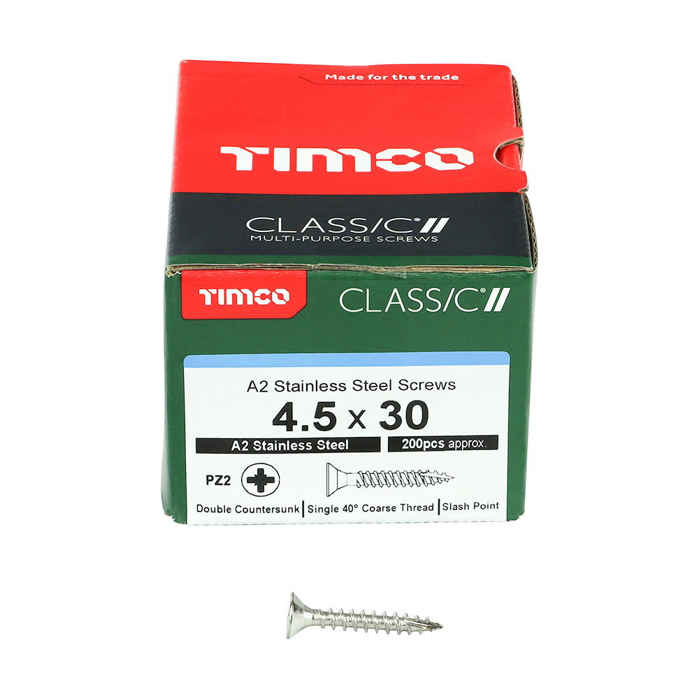 TIMCO Classic Multi-Purpose Countersunk A2 Stainless Steel Woodcrews - 3.0 x 12 Box OF 200 - 30012CLASS