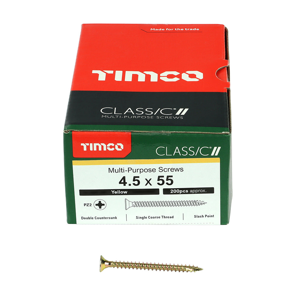 TIMCO Classic Multi-Purpose Countersunk Gold Woodscrews - 4.5 x 55 Box OF 200 - 45055CLAF