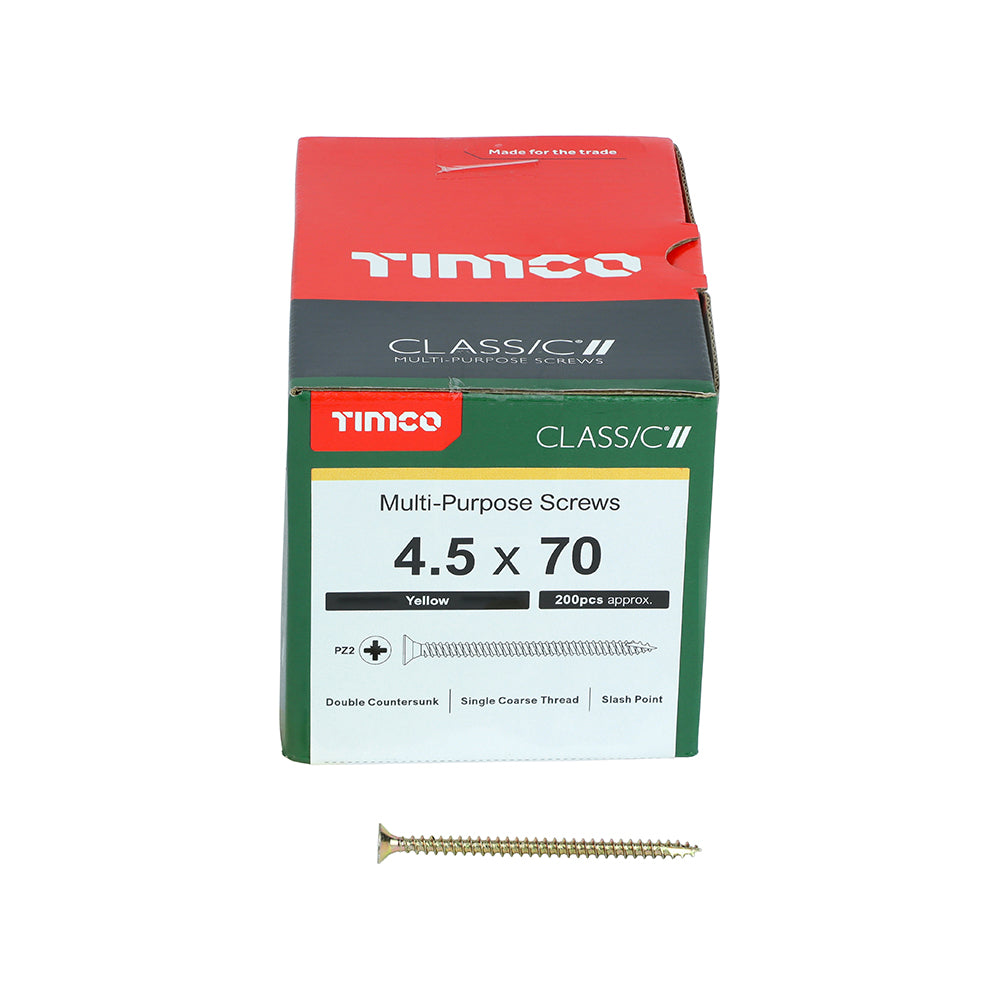 TIMCO Classic Multi-Purpose Countersunk Gold Woodscrews - 4.5 x 70 Box OF 200 - 45070CLAF