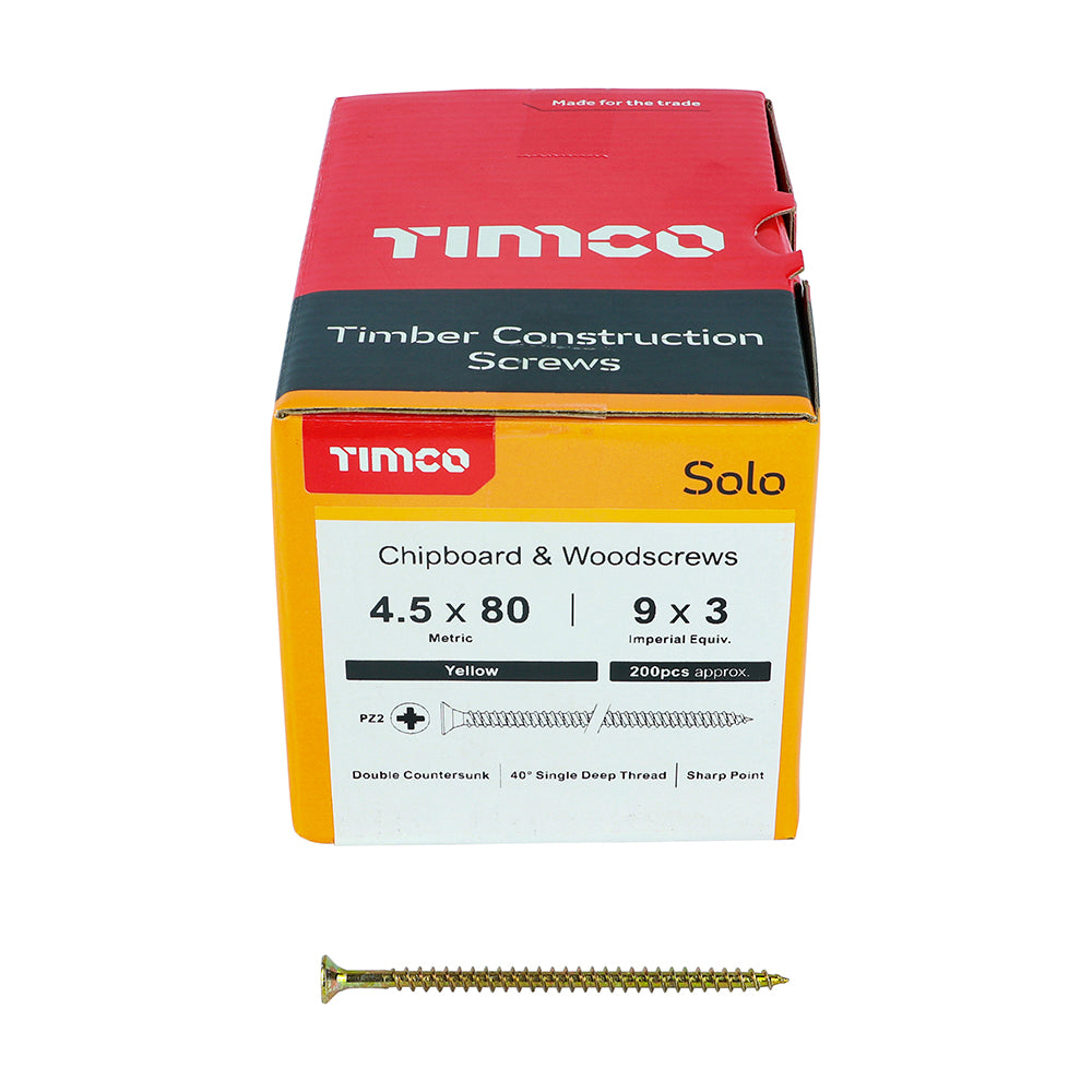 TIMCO Solo Countersunk Gold Woodscrews - 4.5 x 80 Box OF 200 - 45080SOLOC