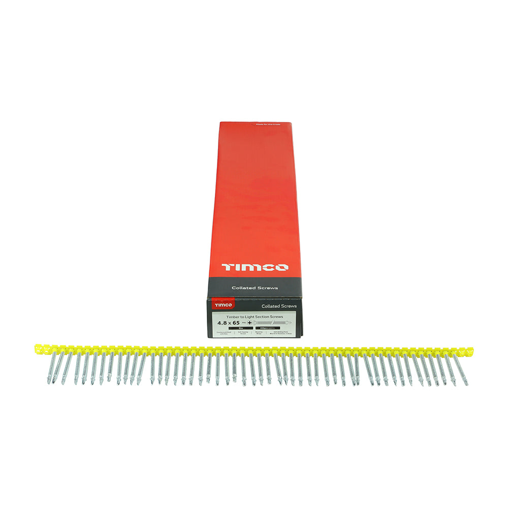 TIMCO Collated Self-Drilling Wing-Tip Steel to Timber Light Section Silver Screws - 4.8 x 65 Box OF 500 - 4865COLLW