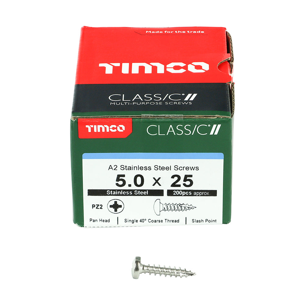 TIMCO Classic Multi-Purpose Pan Head A2 Stainless Steel Woodcrews - 6.0 x 50 Box OF 200 - 60050CLAPSS