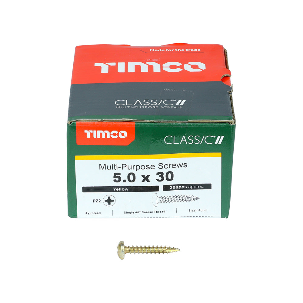 TIMCO Classic Multi-Purpose Pan Head Gold Woodscrews - 5.0 x 30 Box OF 200 - 50030CLAP