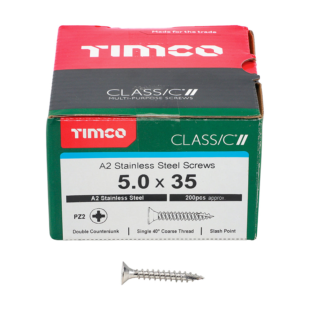 TIMCO Classic Multi-Purpose Countersunk A2 Stainless Steel Woodcrews - 5.0 x 35 Box OF 200 - 50035CLASS