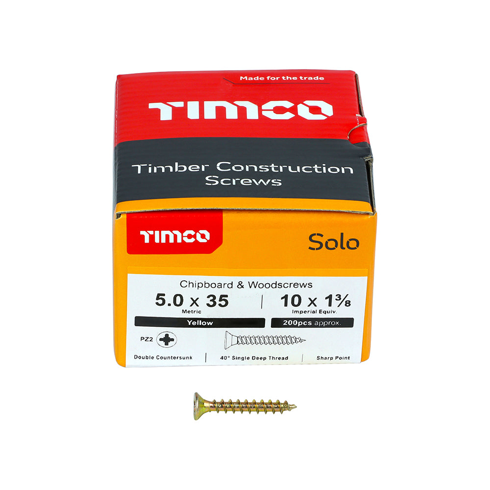 TIMCO Solo Countersunk Gold Woodscrews - 5.0 x 35 Box OF 200 - 50035SOLOC
