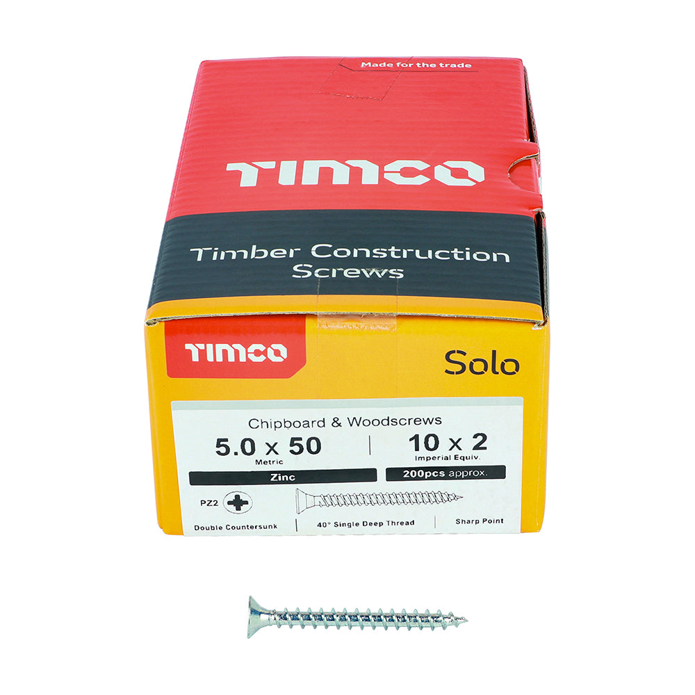 TIMCO Solo Countersunk Silver Woodscrews - 5.0 x 50 Box OF 200 - 50050SOLOZ