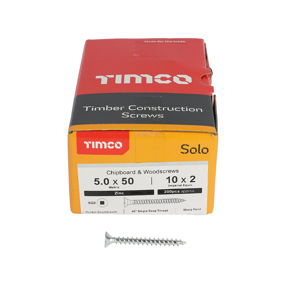 TIMCO Solo Countersunk Silver Woodscrews - 5.0 x 50 Box OF 200 - 50050SQSZ