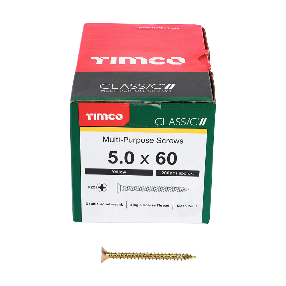 TIMCO Classic Multi-Purpose Countersunk Gold Woodscrews - 5.0 x 60 Box OF 200 - 50060CLAF