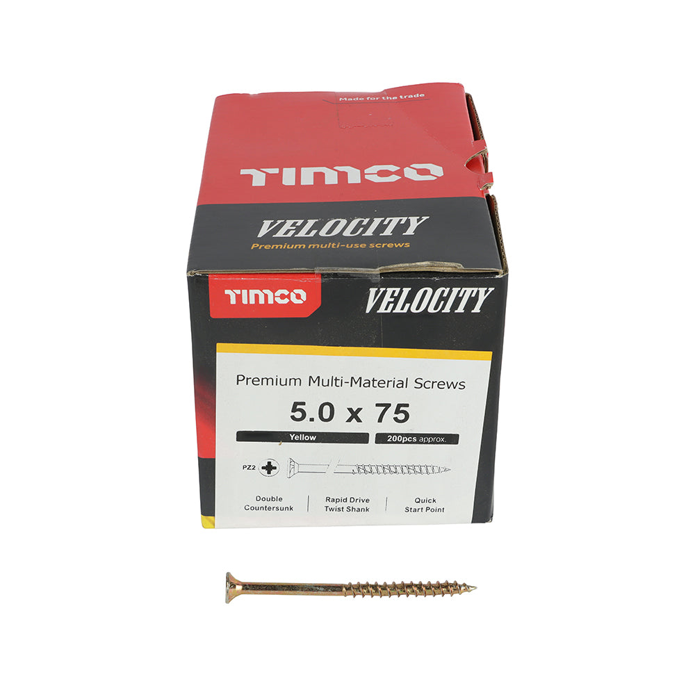 TIMCO Velocity Premium Multi-Use Countersunk Gold Woodscrews - 5.0 x 75 Box OF 200 - 50075VY