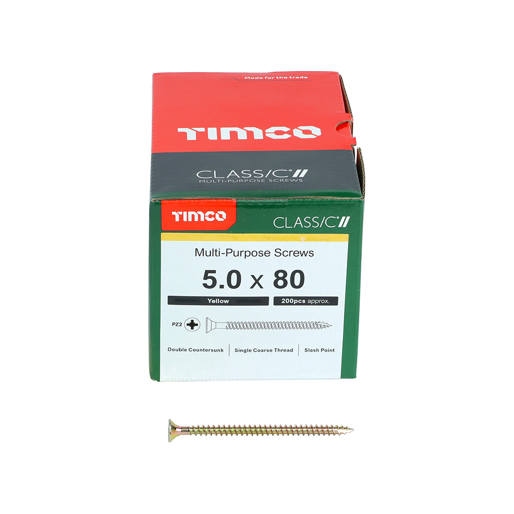 TIMCO Classic Multi-Purpose Countersunk Gold Woodscrews - 5.0 x 80 Box OF 200 - 50080CLAF