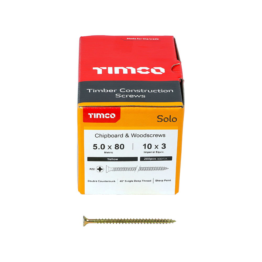 TIMCO Solo Countersunk Gold Woodscrews - 5.0 x 80 Box OF 200 - 50080SOLOC