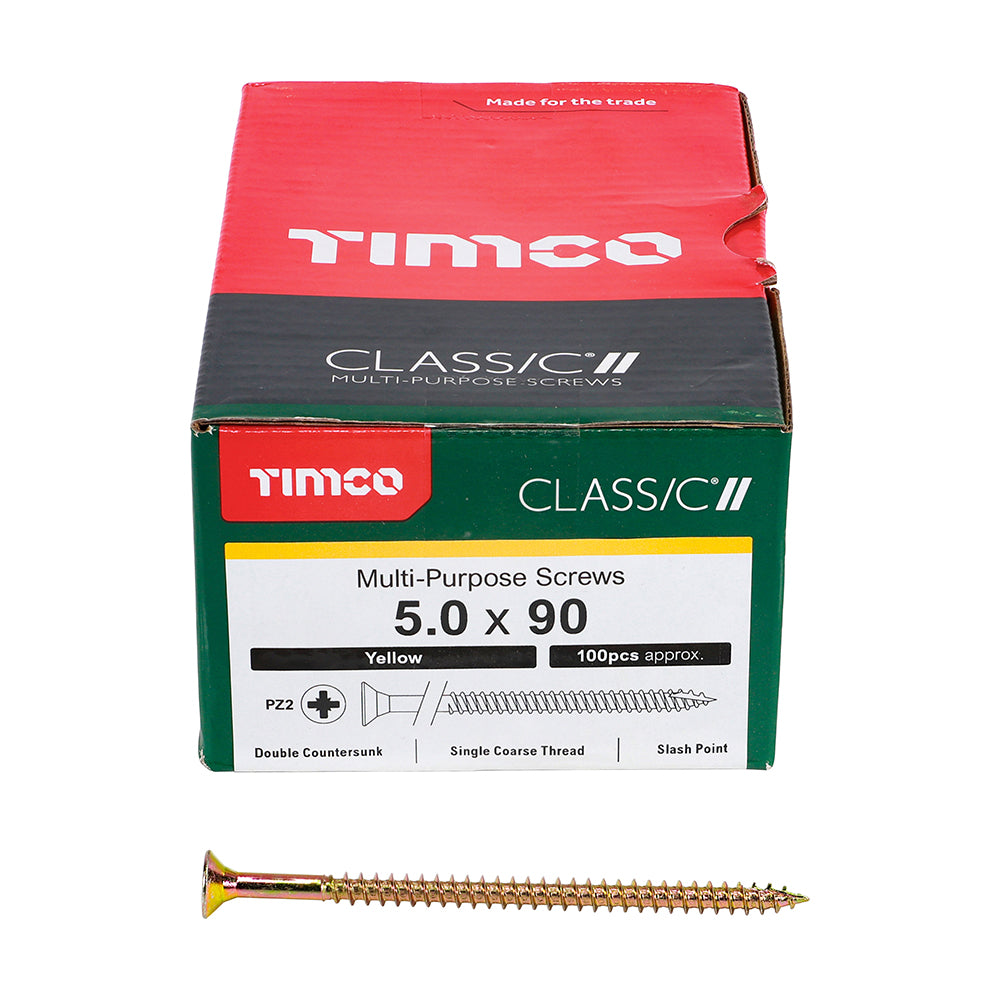TIMCO Classic Multi-Purpose Countersunk Gold Woodscrews - 5.0 x 90 Box OF 100 - 50090CLAF