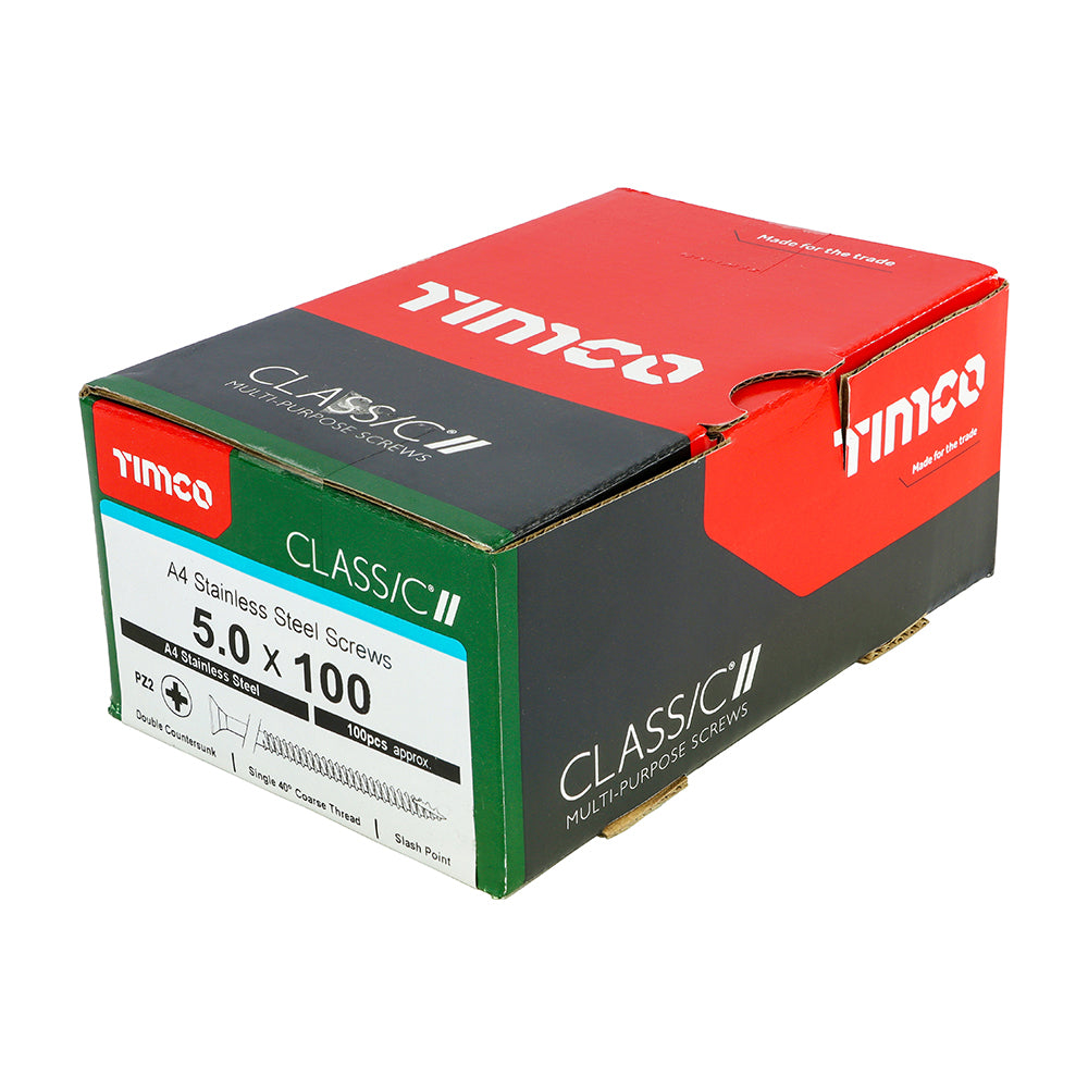 TIMCO Classic Multi-Purpose Countersunk A4 Stainless Steel Woodcrews - 5.0 x 100 Box OF 100 - 50100CLA4