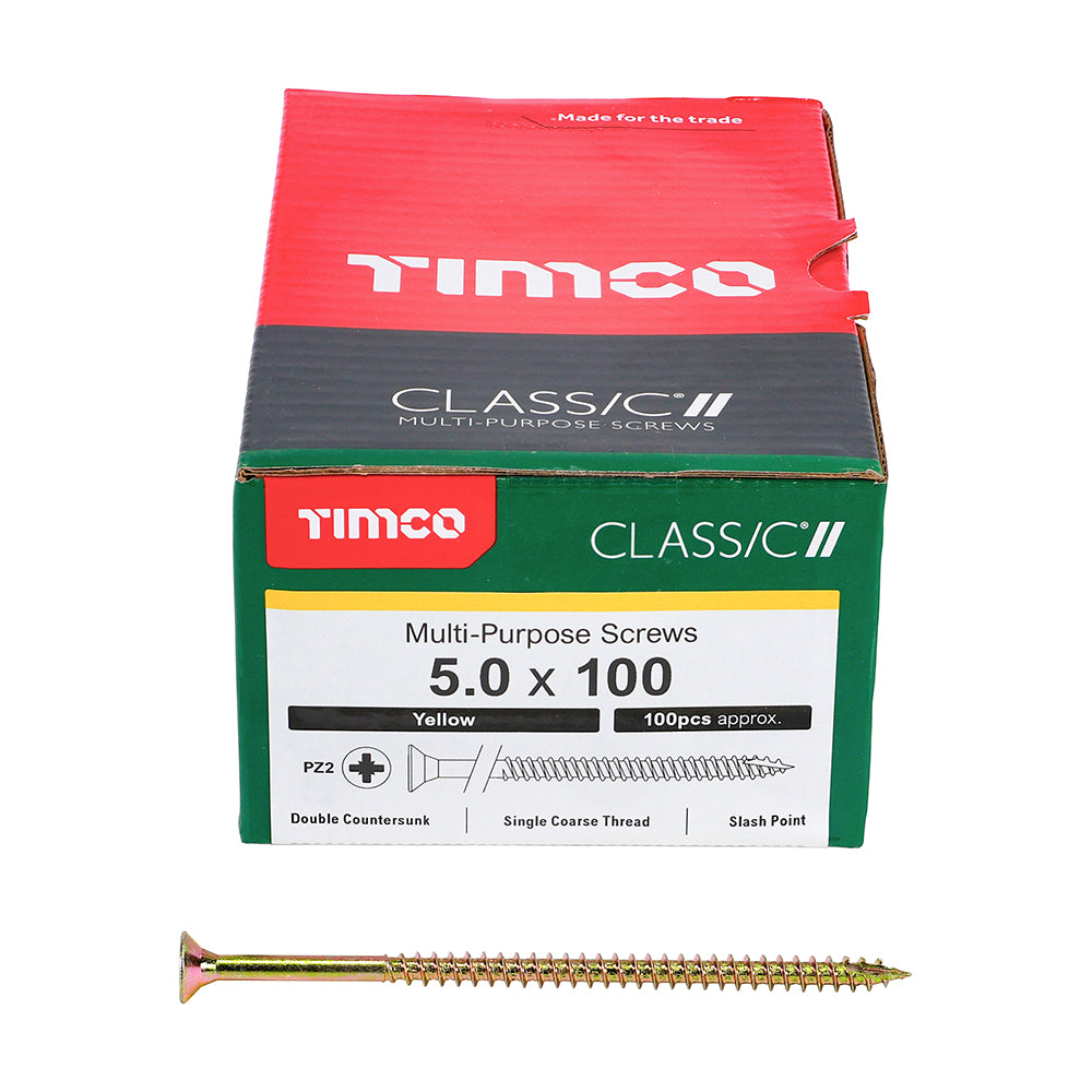 TIMCO Classic Multi-Purpose Countersunk Gold Woodscrews - 5.0 x 100 Box OF 100 - 50100CLAF