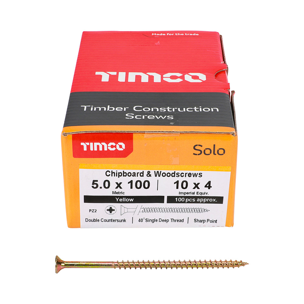 TIMCO Solo Countersunk Gold Woodscrews - 5.0 x 100 Box OF 100 - 50100SOLOC