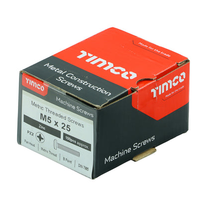 TIMCO Machine Pan Head Silver Screws - M5 x 25 Box OF 100 - 5025PPM