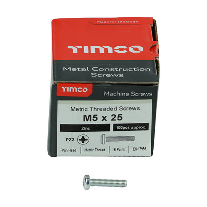 TIMCO Machine Pan Head Silver Screws - M5 x 25 Box OF 100 - 5025PPM