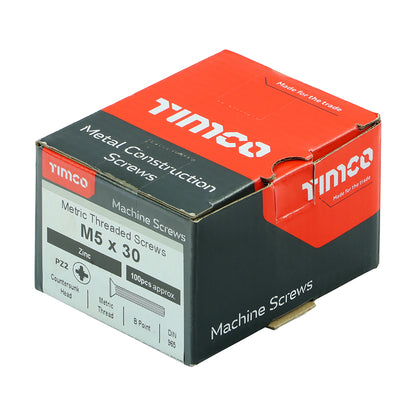 TIMCO Machine Countersunk Silver Screws - M5 x 30 Box OF 100 - 5030CPM