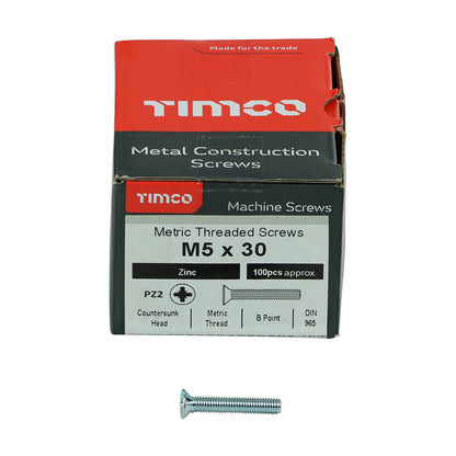 TIMCO Machine Countersunk Silver Screws - M5 x 30 Box OF 100 - 5030CPM